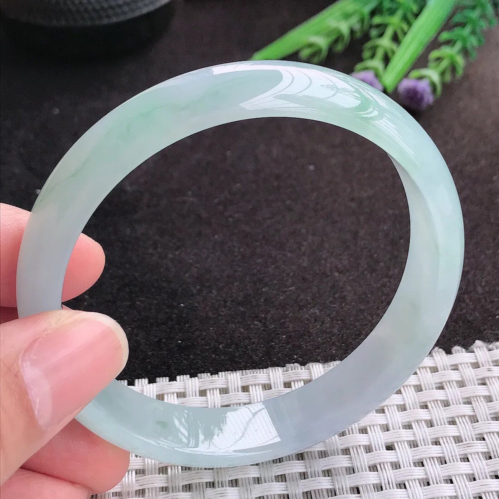 缅甸A货翡翠60.5/13.2/6.6老坑冰胶果冻冰晴手镯大圈口宽边玉镯