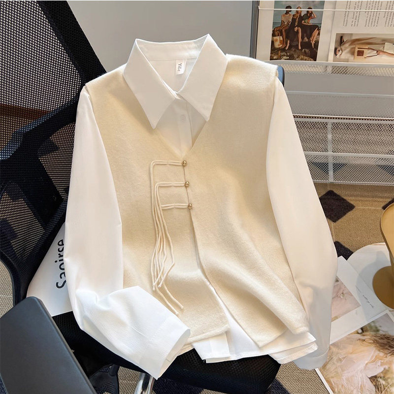 针织马甲背心女秋冬2025新款时尚减龄坎肩搭配衬衫叠穿两件套套装