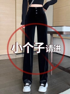 高腰修身金丝绒阔腿裤女士春季和秋季2025新天鹅绒褶皱休闲裤窄版