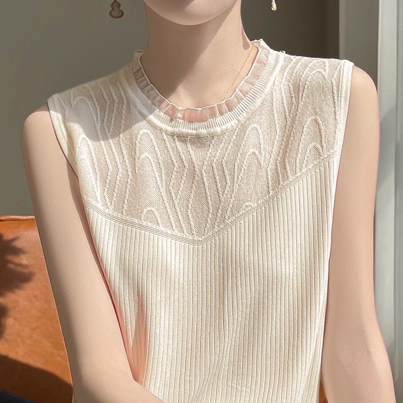 冰丝外穿针织无袖背心女2026新款蕾丝吊带背心高级感时尚打底上衣