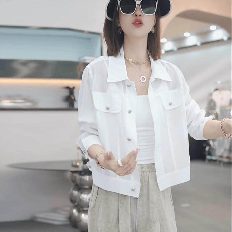 高级感白色防晒服女春秋薄款2025新款韩版透气短款简约百搭外套女