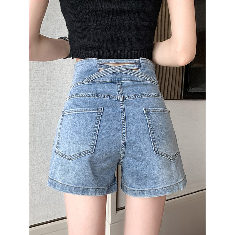 超高腰牛仔短裤女夏季薄款小个子宽松新款显瘦阔腿热裤收腰a字裤