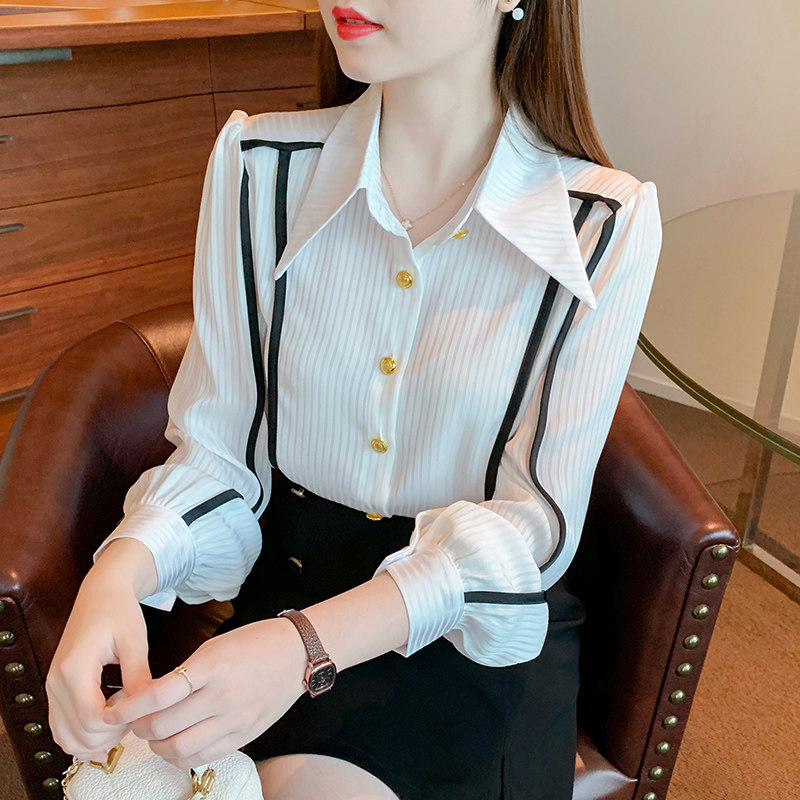 高级感娃娃领女士雪纺衬衫2025新款条纹长袖春装法式气质时尚上衣