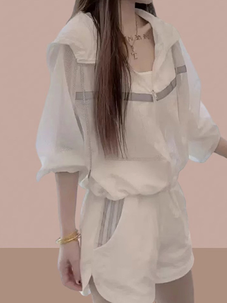 高级感防晒衣套装女夏季薄款2025新款连帽短袖短裤休闲运动两件套
