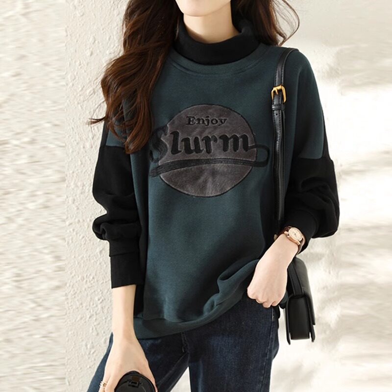 卫衣女2024新款爆款秋冬季圆领加绒加厚无帽套头韩版休闲宽松上衣