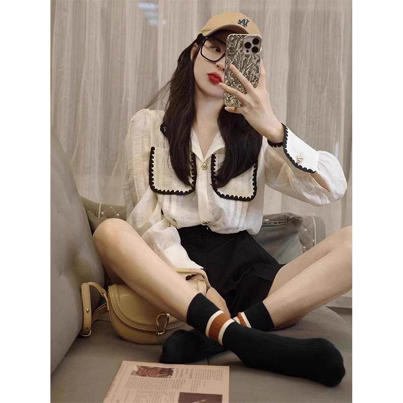 法式白色衬衫女设计感小众2026新款洋派别致小衫春季减龄撞色衬衫