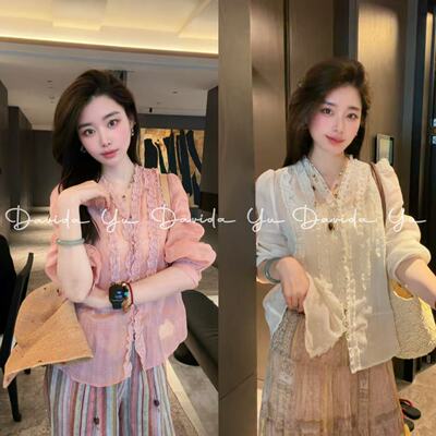 【甜蜜蜜】木耳边透气少女感时尚长袖衬衫防晒上衣13197