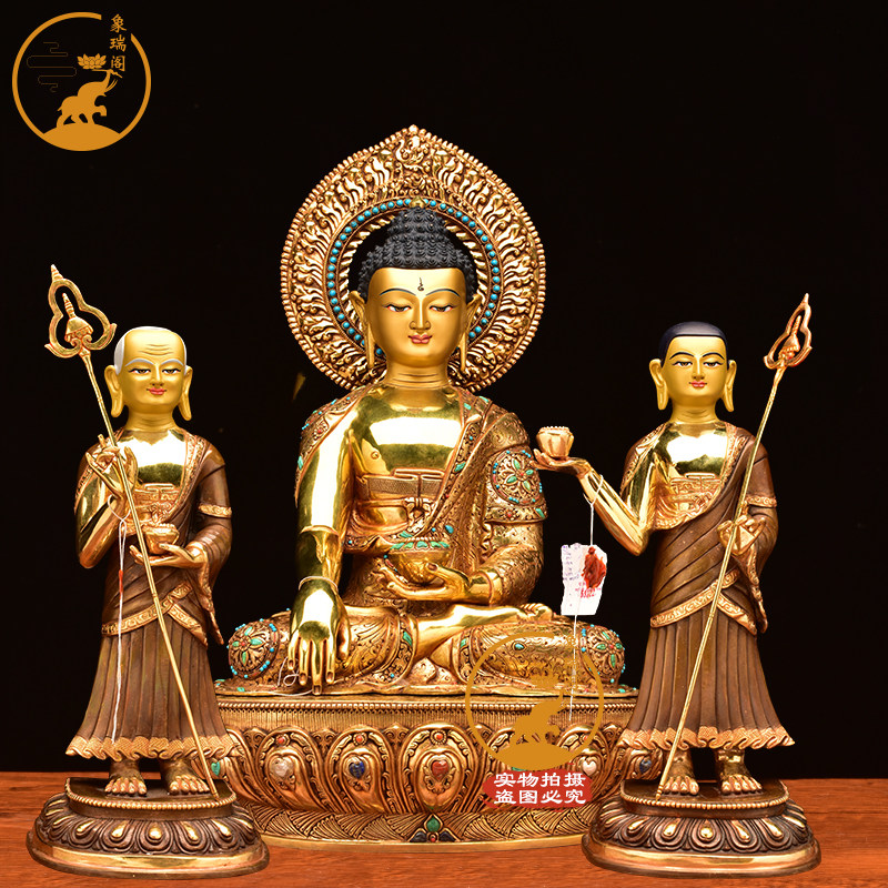 藏式尼泊尔释迦牟尼佛像师徒三尊迦叶和阿难尊者弟子密宗供奉摆件