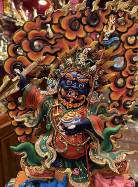 尼泊尔精品工艺36cm紫铜彩绘黑炮金刚铜像