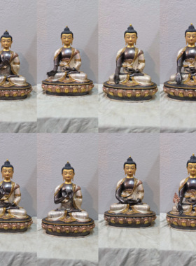 尼泊尔手工艺紫铜鎏银泥金开脸一尺药师八变