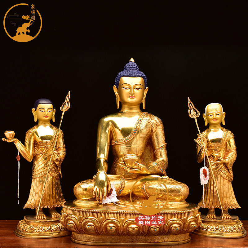 藏式尼泊尔释迦牟尼佛像师徒三尊迦叶和阿难尊者弟子密宗供奉摆件
