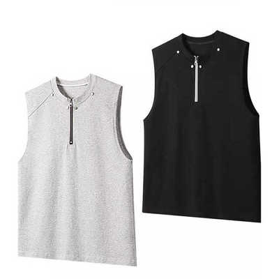 STA  GTAL复古重磅解构高级感宽肩背心男痞帅上衣拉链领口短袖夏