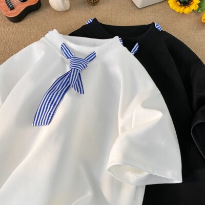 STA GTAL小方巾蝴蝶结t恤男款夏季小领口美式短袖重磅情侣款半袖