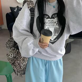 上衣 爱心字母直喷印花圆领加绒卫衣秋冬韩版 凡他姨 忧郁绵绵冰