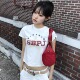 美式 汽水 做旧感字母印花T恤修身 凡他姨 正肩圆领短袖 掐腰上衣