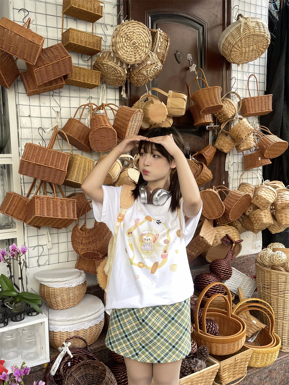 凡他姨【饼饼甜品师】可爱宽松休闲圆领短袖纯棉T恤上衣女夏季E