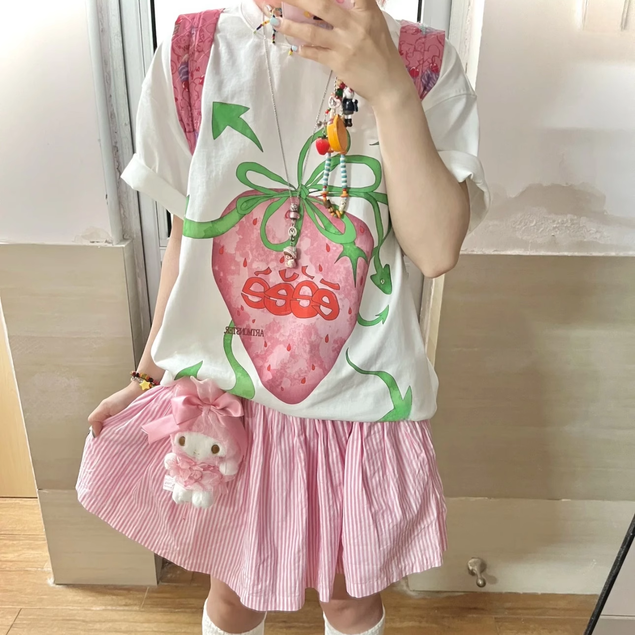 凡他姨【草莓物语】夏季可爱软妹甜妹印花T恤纯棉圆领短袖女宽松