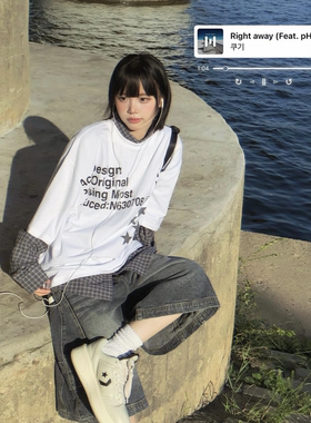 凡他姨【星星预告】韩版简约轻亚印花T恤宽松纯棉休闲圆领短袖女