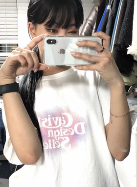 凡他姨 渐变晕染直喷数码印花T恤cavish新款字母短袖男女同款韩版