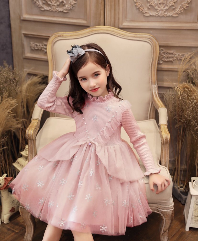 中小童女童秋冬针织拼接公主裙洋气雪花烫银网纱连衣裙篷篷礼服裙,童装/婴儿装/亲子装,儿童礼服,淘宝优惠券,粉丝福利购,淘宝优惠卷