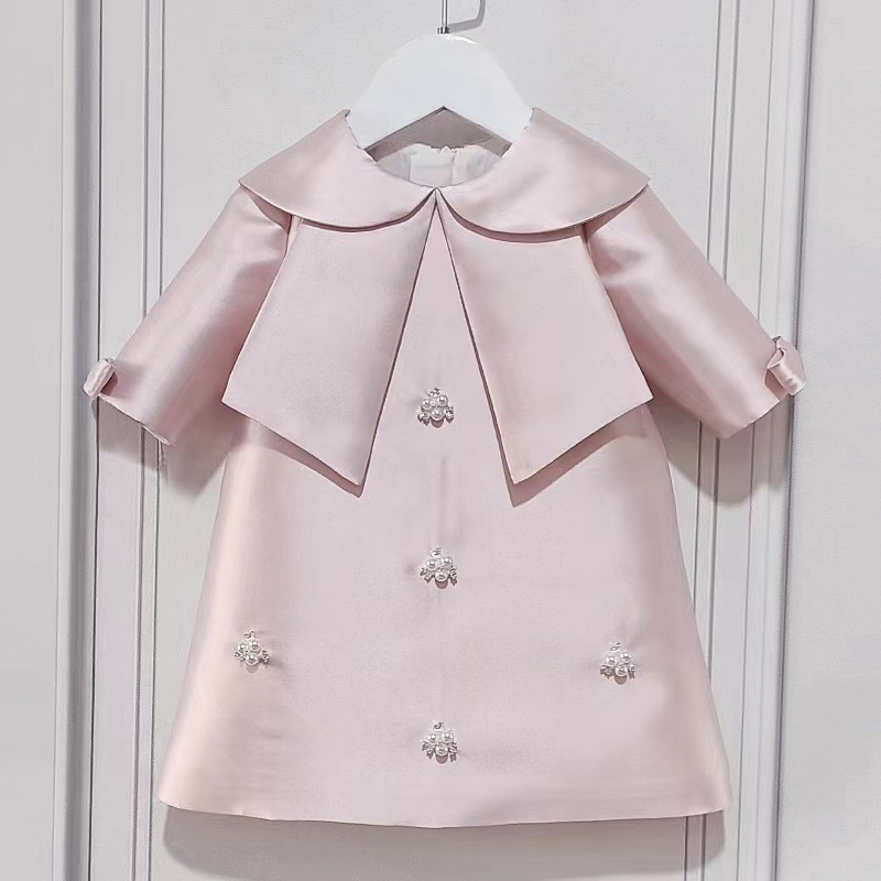 女童洋气粉色长袖A字礼服裙