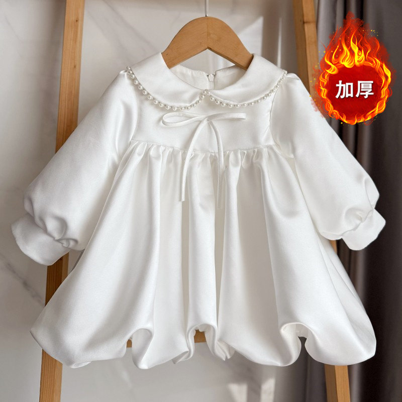 女宝宝周岁礼服生日宴公主裙婴儿抓周花童婚礼白色洋气蓬蓬连衣裙