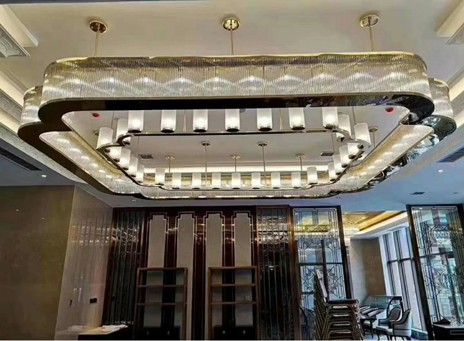 盛工大堂吊灯别墅复式楼中空挑高客厅餐厅楼梯间长方形水晶吸顶灯图片