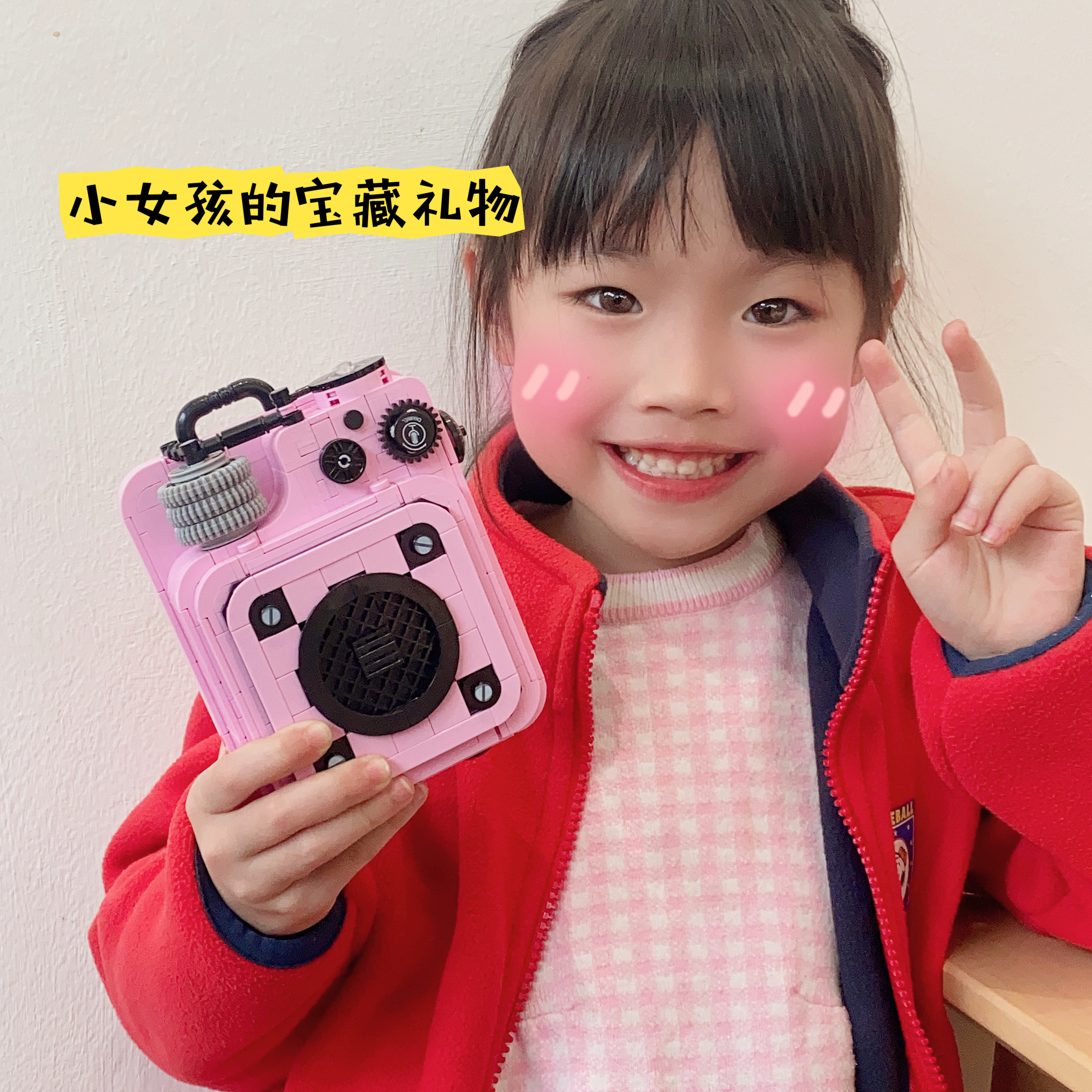 正品女孩粉色复古音响积木玩具益智拼装模型积木过家家生日礼物