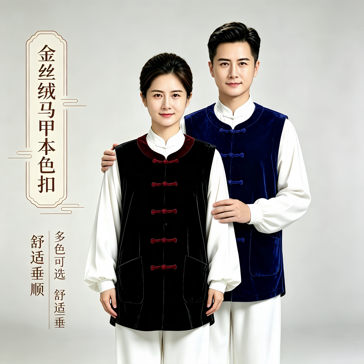 冬季金丝绒太极马甲中式本布盘扣坎肩男女加厚练功太极服外搭背心