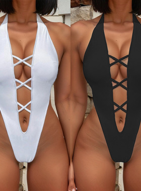 One piece swimsuit sexy bikini deep V backless swimsuit 泳衣