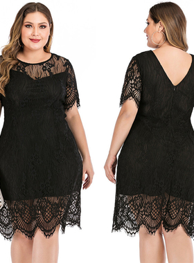 大码女装蕾丝连衣裙Plus Size Lace Dinner Dress Women vestidos