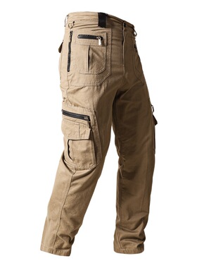 Straight casual pants with multiple pockets cotton overalls