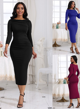 Slender Slender Wrinkled Wrapped Hip Dress修身气质包臀连衣裙