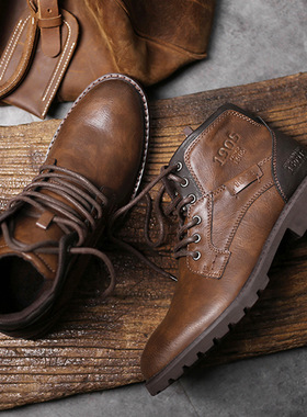 Men's handsome Retro Martin Boots Autumn男士大码机车双色靴