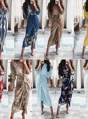 Irregular bind dress sexy printing fold 褶皱不规则绑带连衣裙