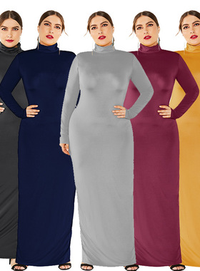 Fat Lady Dresses Autumn Slim Long Bodycon Dress women 大码裙
