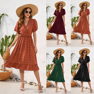 dress leisure High tourism lace vacation 毛球中裙 waisted