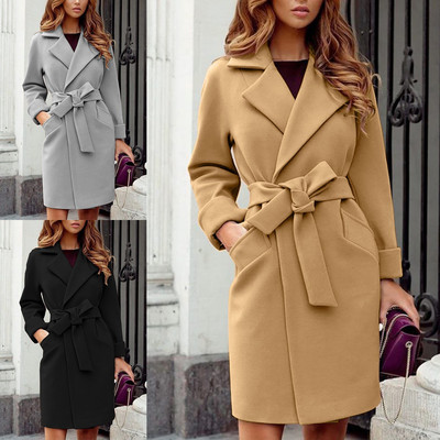 Autumn winter lady trench coat Wear a belt jacket 女风衣外套