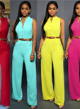 2016 summer women sexy jumpsuit dresses long pants外贸连体裤