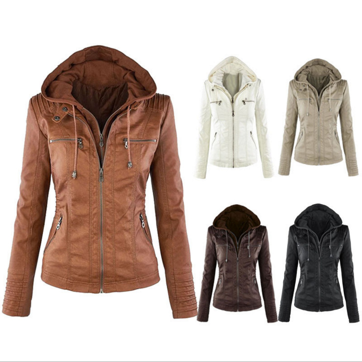 Jacket Women Euro Hood zipper coat Leather clothing皮夹克女 女装/女士精品 短外套 原图主图