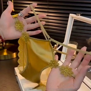 女洋气性感网纱镂空纯欲细带网红少女三角裤 蕾丝刺绣花朵美腰内裤