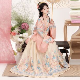 新款原创大明贵明制汉服女立领对襟琵琶袖粉色半身裙日常款马面裙