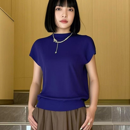 天丝莱赛尔宽松蝙蝠袖针织衫时尚百搭显气质显瘦T恤透气女上衣夏