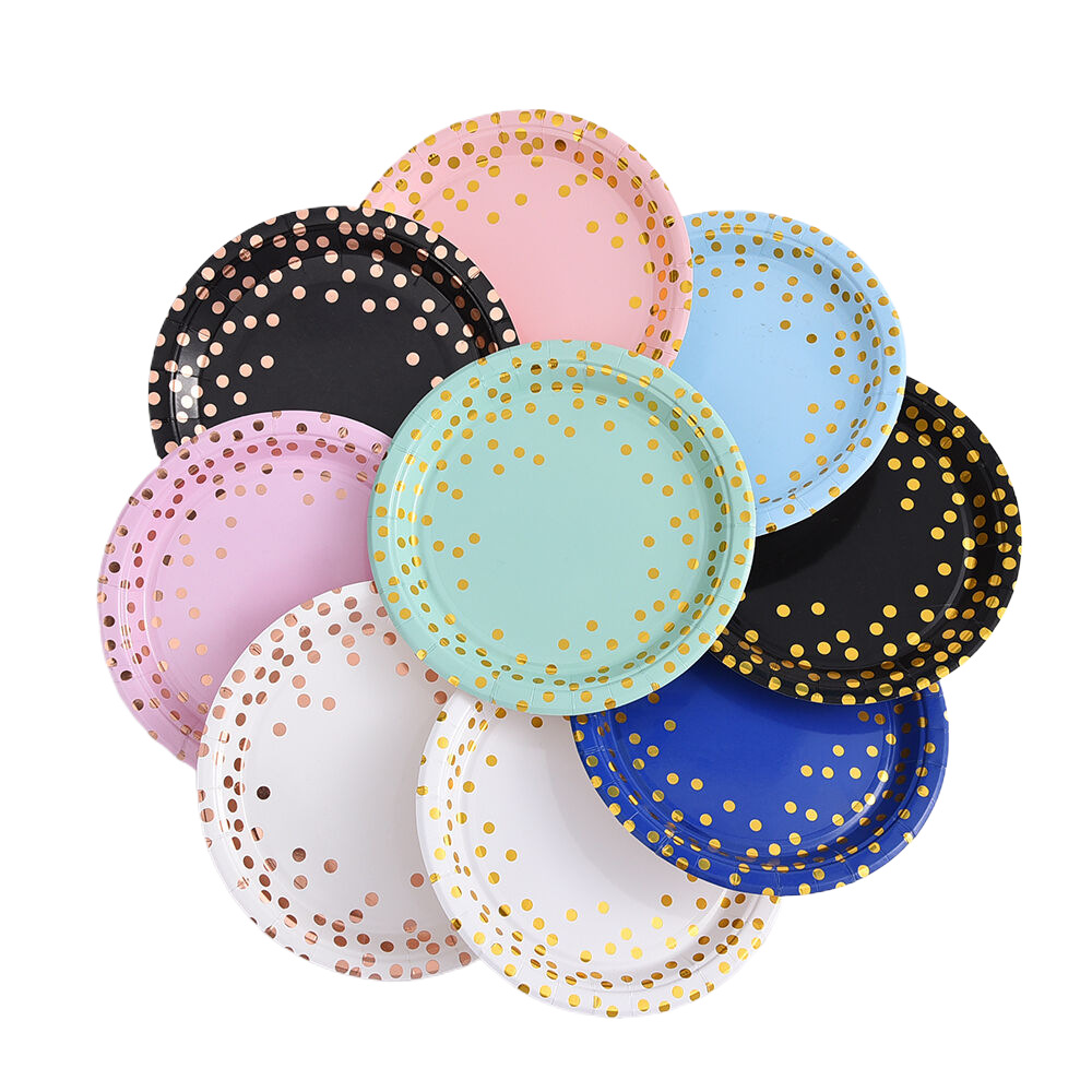 派对用品一次性纸盘高级感 16PCs Golden Dot Party Paper Plates