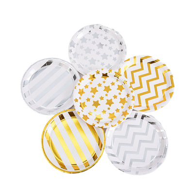 派对用品餐具一次性纸盘 16PCs Strips Star Party Paper Plates