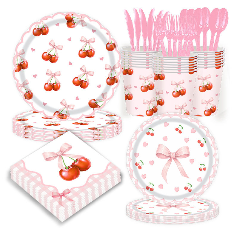 粉红色樱桃生日派对用品纸盘Cherry Party Supplies Paper Plates