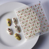 Stickers 格子花朵全贴5D美甲贴纸 Wraps Flower Nail Check Pink