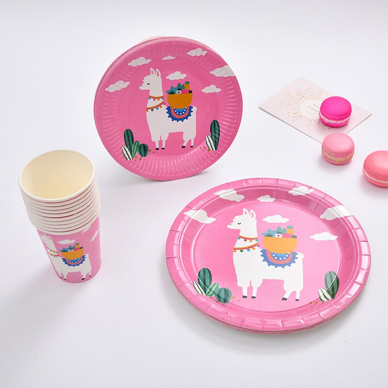 羊驼粉色派对一次性纸盘 Pink Alpaca Birthday Party Supplies