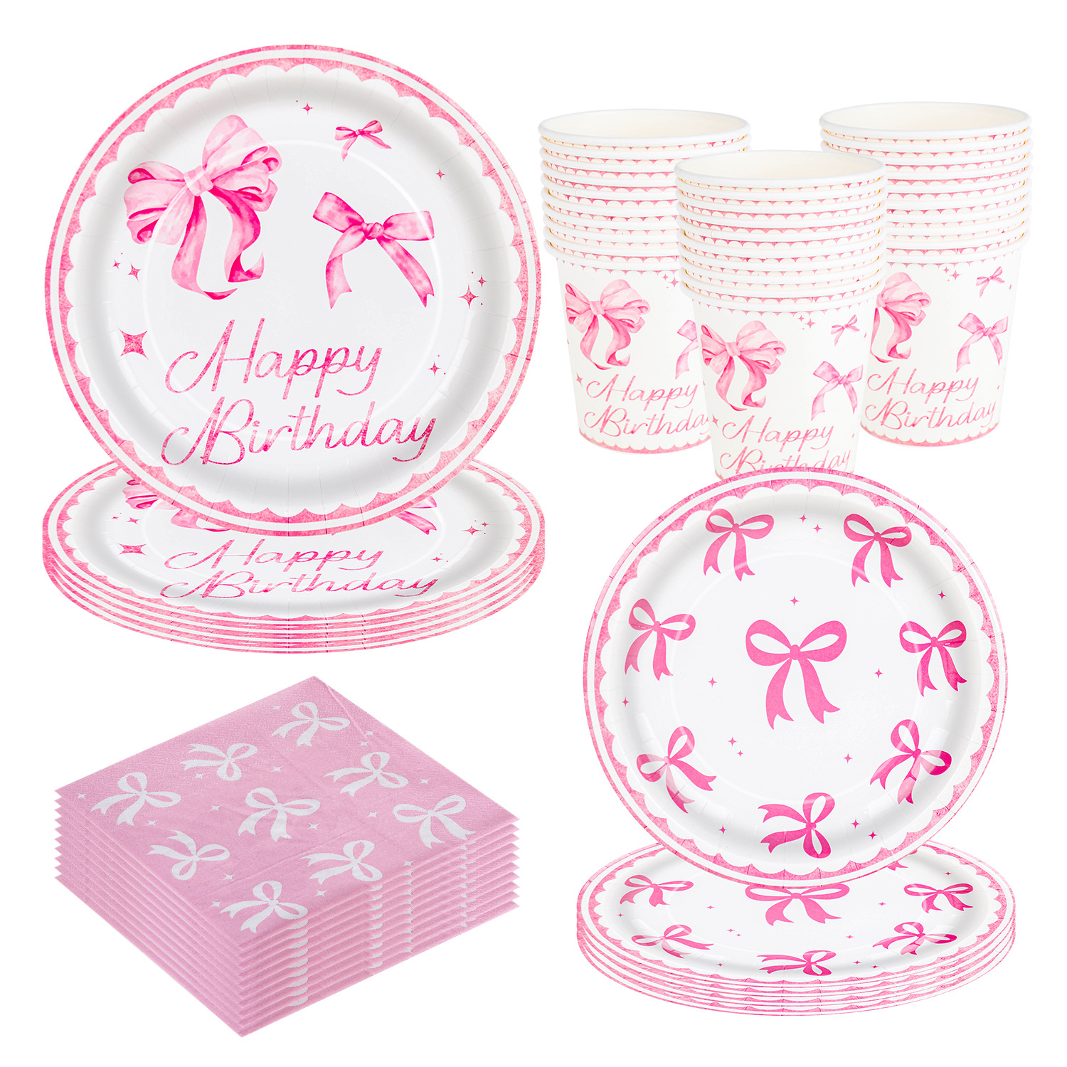 Pink Bow Birthday Party Supplies 粉色蝴蝶结生日派对布置用品