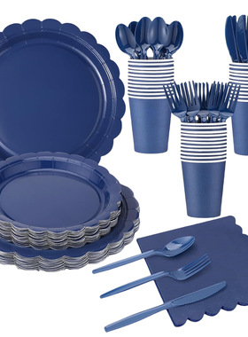 藏青色派对用品一次性纸盘纸杯Party Supplies Blue Paper Plates